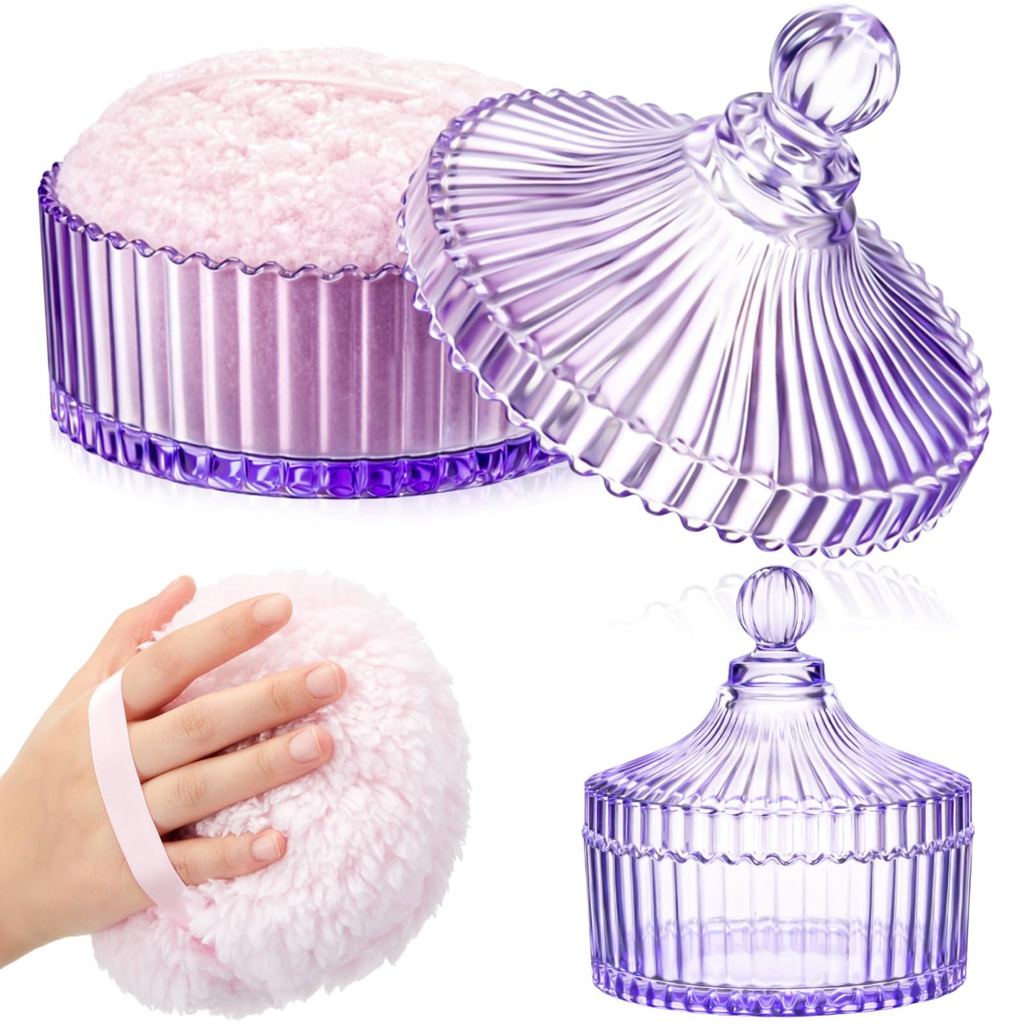 Tioncy 2 Pcs Extra Large Dusting Powder Puff and Container for Women-6'' Glass Crystal Dusting Powder Container with Body Soft Washable Reusable Beauty and Personal Care Tioncy Default Title