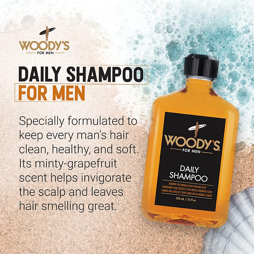 Woody's Men's Daily Shampoo - Nourishing Cleanser with Vitamin B5, Aloe Vera & Ginger, for All Hair Types, 12 Fl Oz Beauty & Personal Care Woody's