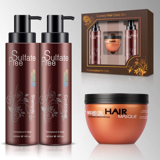 Nuspa Moroccan Argan Oil Hair Care Set - Sulfate Free for Damaged, Dry, Frizzy, Color Safe, Keratin Treated Hair with Long Lasting Shine Beauty & Personal Care NUSPA NUSPA