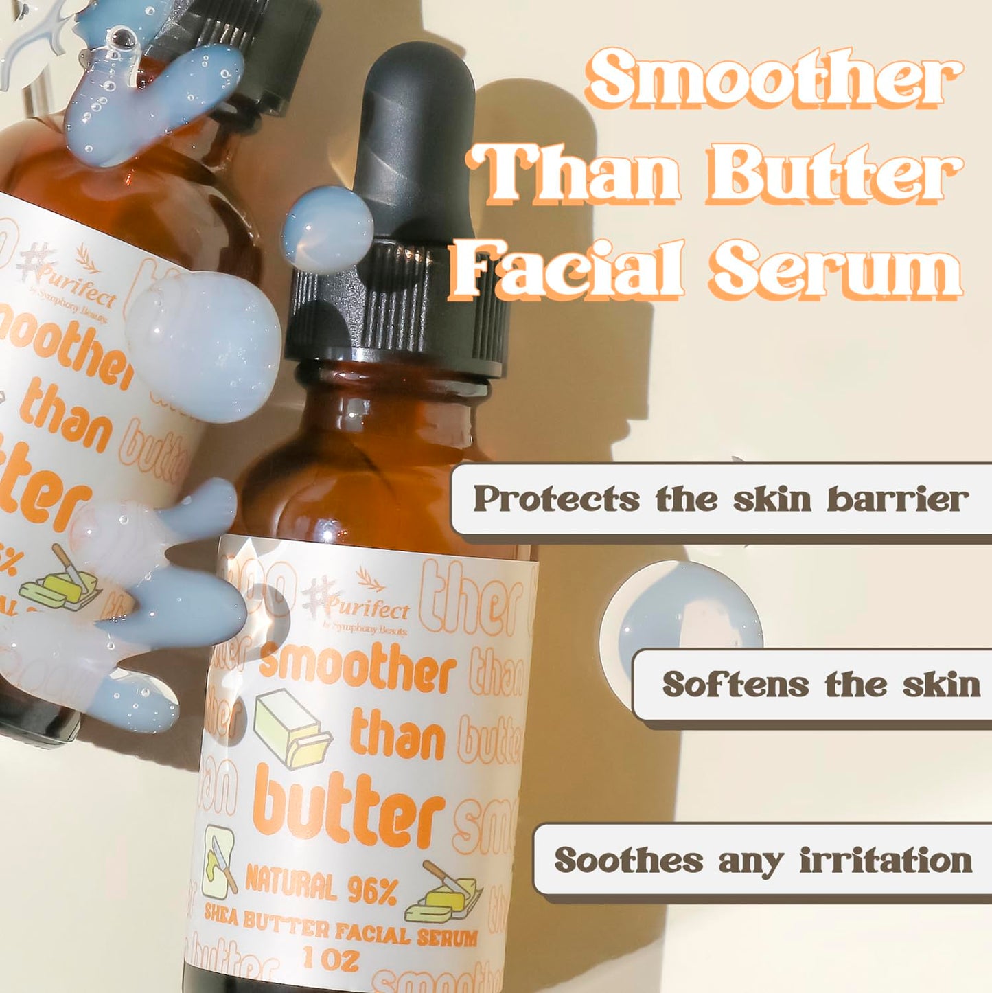 Purifect Shea Butter Moisturizing Facial Serum - Moisturizes Dry Skin with Vitamin E Oil, Protects the Skin Barrier, Nourishes & Soothes, Promotes Beauty & Personal Care Purifect by Symphony Beauty