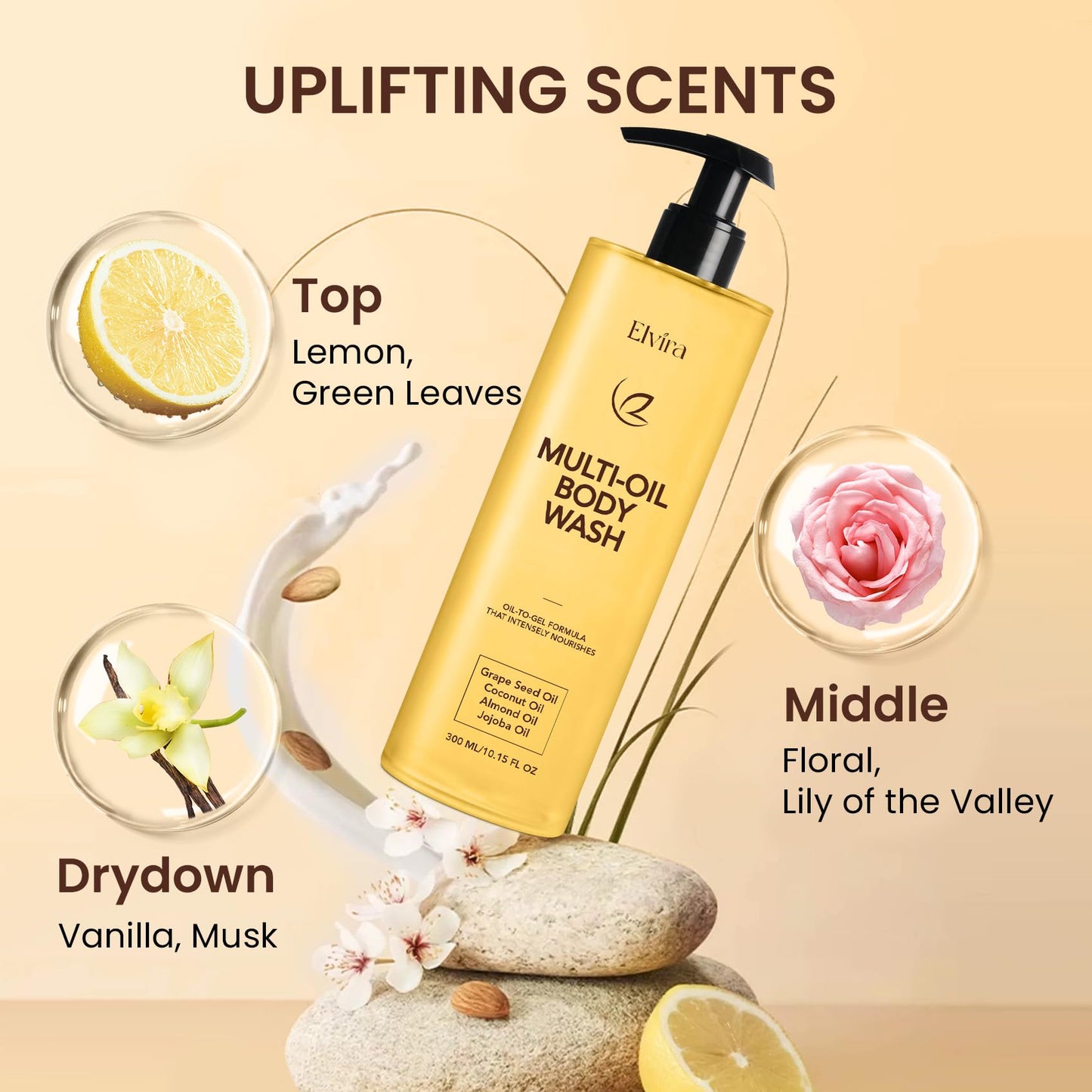 Elvira Multi-Oil Cleansing & Hydrating Shower Oil, Body Wash for Women, Oil-to-Milky Lather, Moisturized and Softer Skin Beauty & Personal Care Elvira