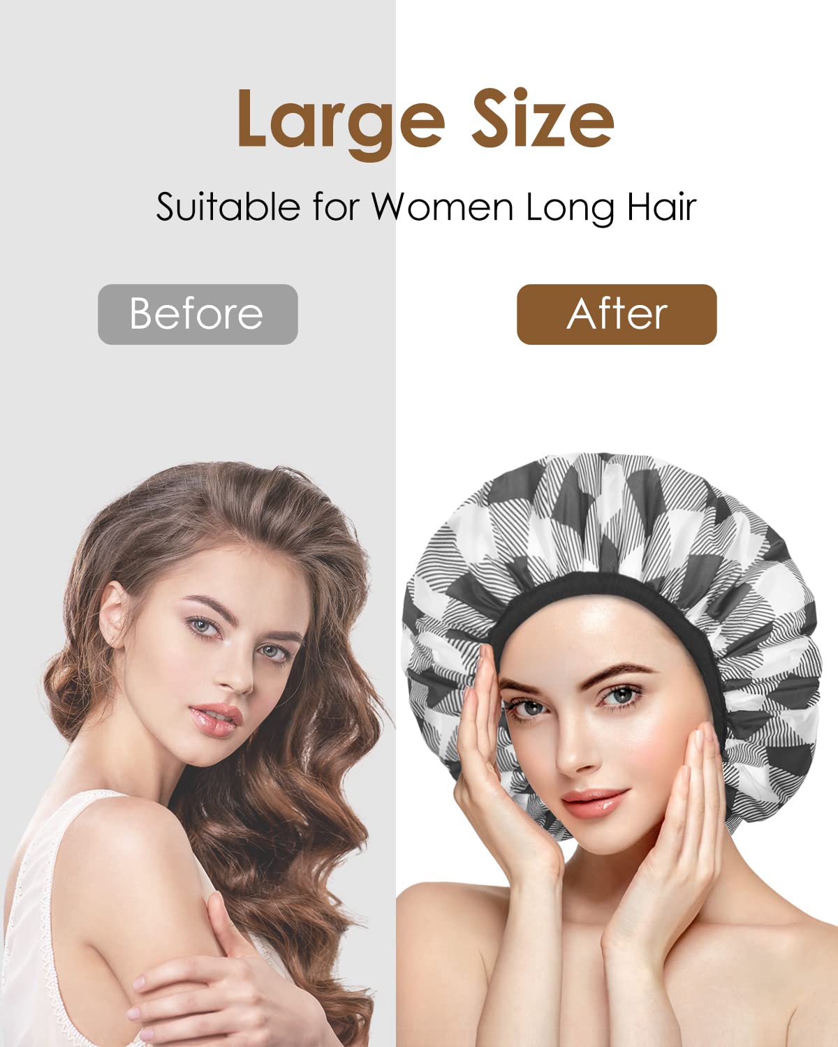Auban Shower Cap, Shower Cap for Women Terry Cloth Lined EVA Exterior Reusable Double Layer Waterproof, Large Bath Hair Cap, Hotel Travel Essentials Beauty & Personal Care Auban
