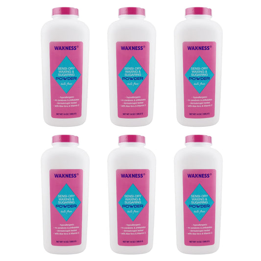 Waxness Sensi Dry Waxing & Sugaring Powder 14 oz (397 g), Pack of 6 - Moisture Absorbing Pre Wax Powder for Waxing & Sugaring, Professional Use Beauty and Personal Care Waxness