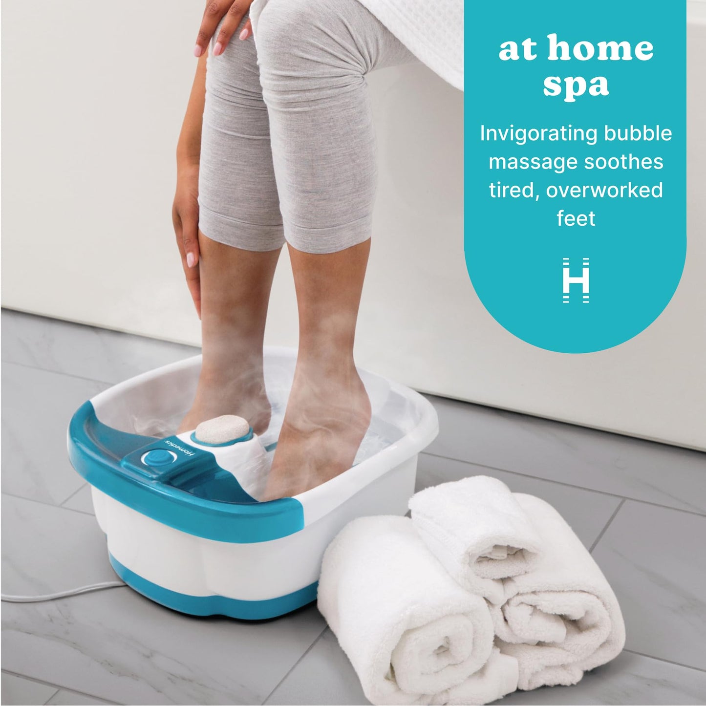 Homedics Bubble Mate Foot Spa, Toe Touch Controlled Foot Bath with Invigorating Bubbles and Splash Proof, Raised Massage Nodes and Removable Pumice Beauty and Personal Care Homedics