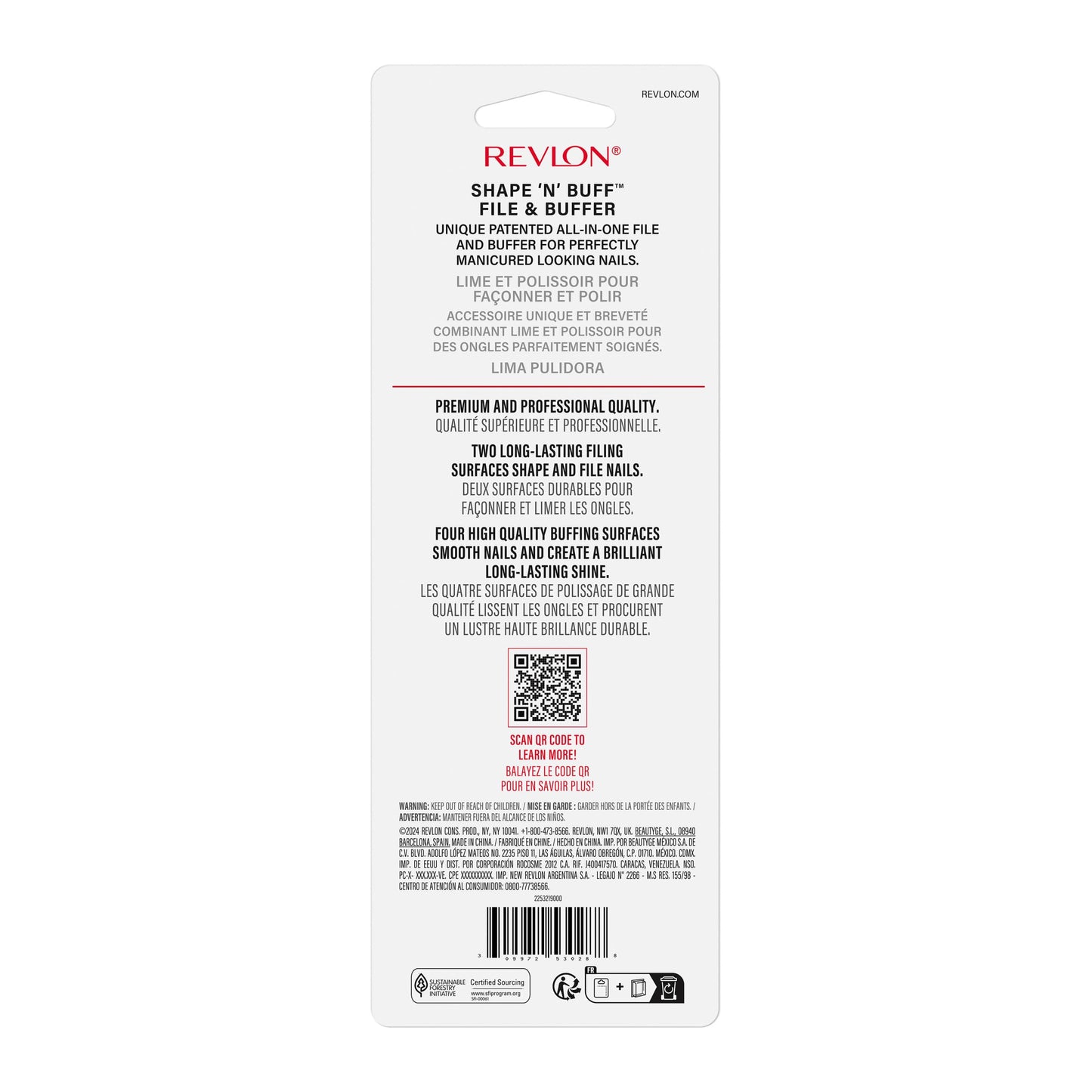 Revlon Shape 'N' Buff Nail Buffer Block, All-in-One Manicure Tool for Shaping & Shining Natural Fingernails, 1 Count Beauty & Personal Care REVLON