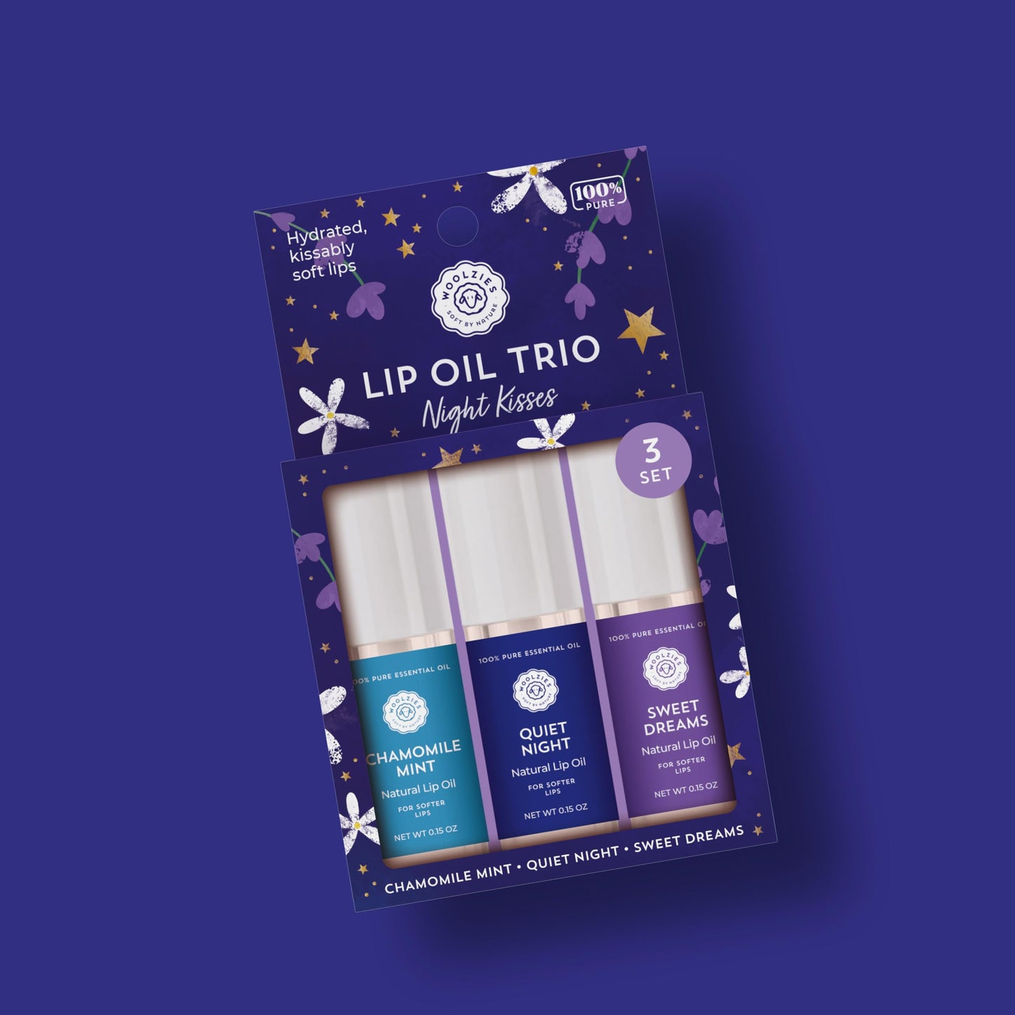 Woolzies All-Natural Lip Oils - Flavored Assortments - Moisturizing with Beautiful Tints Set of 3 (3 Pack, Night Kisses) Beauty and Personal Care Woolzies