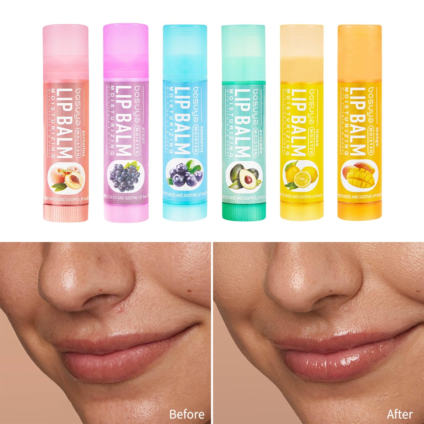 Lip Balm 12 Pack - Hydrating & Repairing for Delicate Lips, 6 Fruity Flavors Moisturizing Balm for Dry Cracked Lips, Long Lasting Lip Care Set Beauty and Personal Care ADMD