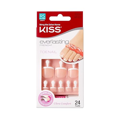 KISS Everlasting, Press On Toenails, Nail Glue Included, 'Limitless', French, Short Size, Squoval Shape, Includes 24 Nails, 2g Glue, 1 Manicure Stick Beauty & Personal Care KISS