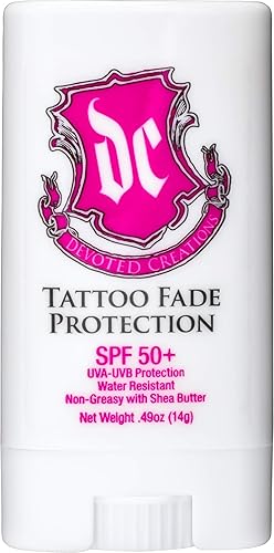 Devoted Creations Tattoo Fade Protection Stick with SPF 50+ UVA-UVB Protection, Water Resistant, Non-Greasy with Shea Butter .49oz (Pink/Blue) Beauty & Personal Care Devoted Creations