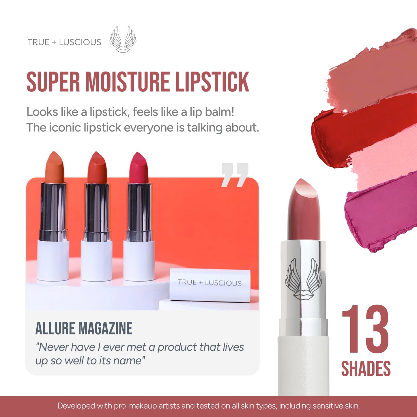 True + Luscious Super Moisture Lipstick | Satin Cream Lip Color for Lasting Hydration | Hyaluronic Acid Konjac Root Powder | Vegan Cruelty-Free Beauty & Personal Care True + Luscious