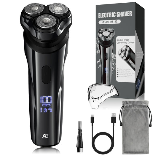 ABGAB Electric Rechargeable Shaver for Men,Wet & Dry Electric Razor, IPX7 Waterproof Rotary Shaver for Men,4D Floating Head, LED Display,Type-C Beauty and Personal Care ABGAB