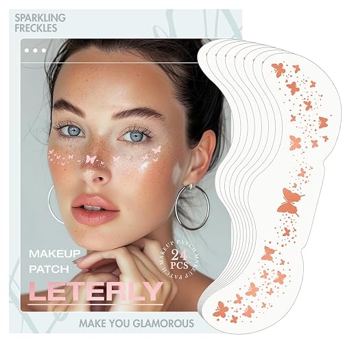 Leterly 24 Pcs Glitter Freckles Face Tattoo,Rose Gold Face Glitter Makeup Patches Cute Sparkle Freckles Patches Waterproof Makeup Speckles for Face Beauty & Personal Care Leterly