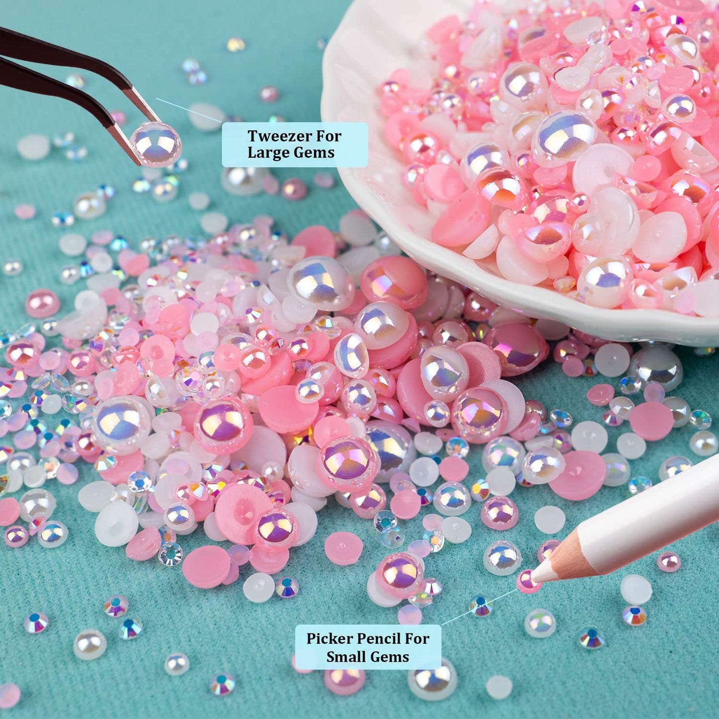 BELLEBOOST 50g Flatback Pearls and Rhinestones Set 1-Pink&White, Mixed Size 3-10mm Resin Rhinestones and Half Pearls for Nail Art and Crafts Beauty & Personal Care BELLEBOOST