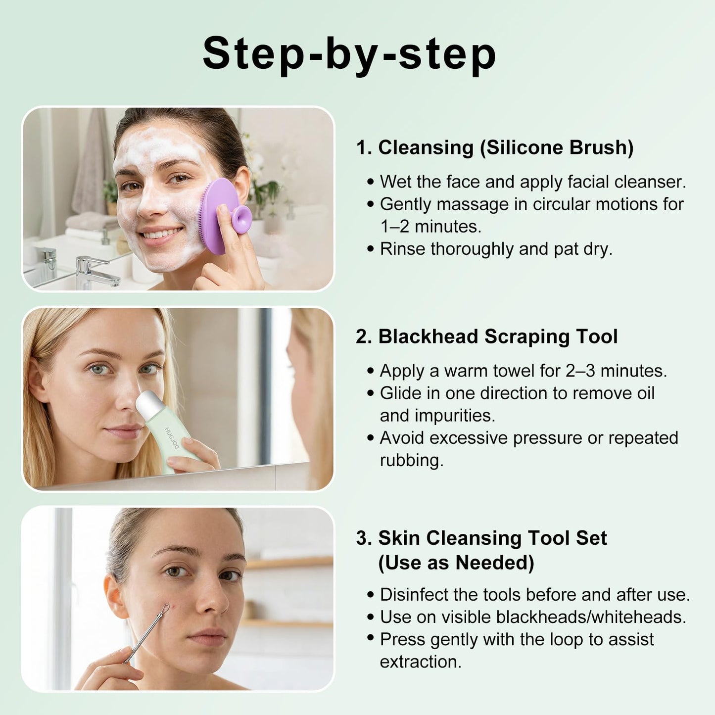 HUGJOG Blackhead Remover Tools for Face, Black Head Remover for Nose, 304 Stainless Steel Pore Extractor Spatula for Deep Pore Cleaning with Soft Beauty and Personal Care HUGJOG