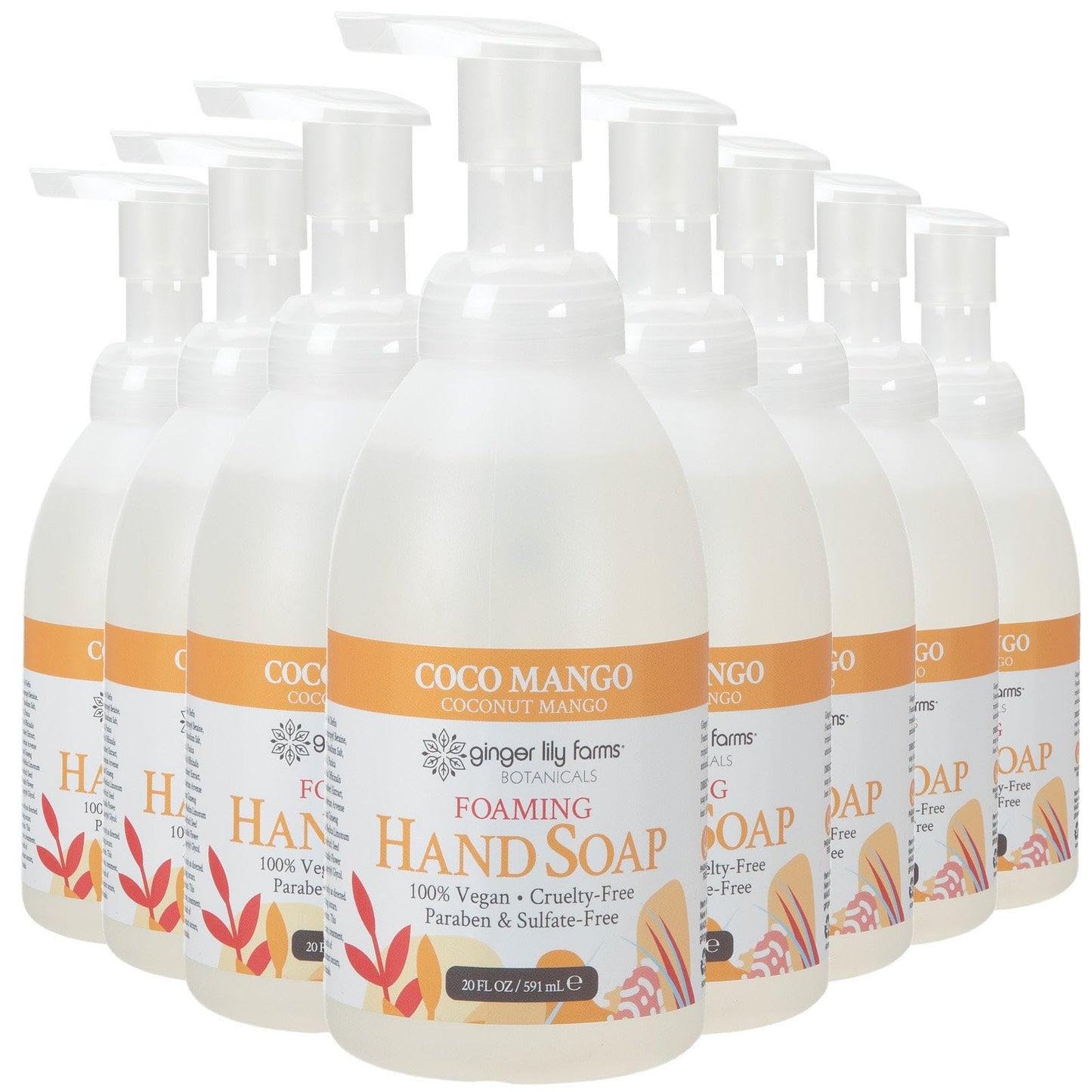 Ginger Lily Farms Botanicals All-Purpose Foaming Hand Soap Refill, Coco Mango, 100% Vegan & Cruelty-Free, Coconut Mango Scent, 20 Fl Oz (Pack of 8) Beauty & Personal Care Ginger Lily Farms