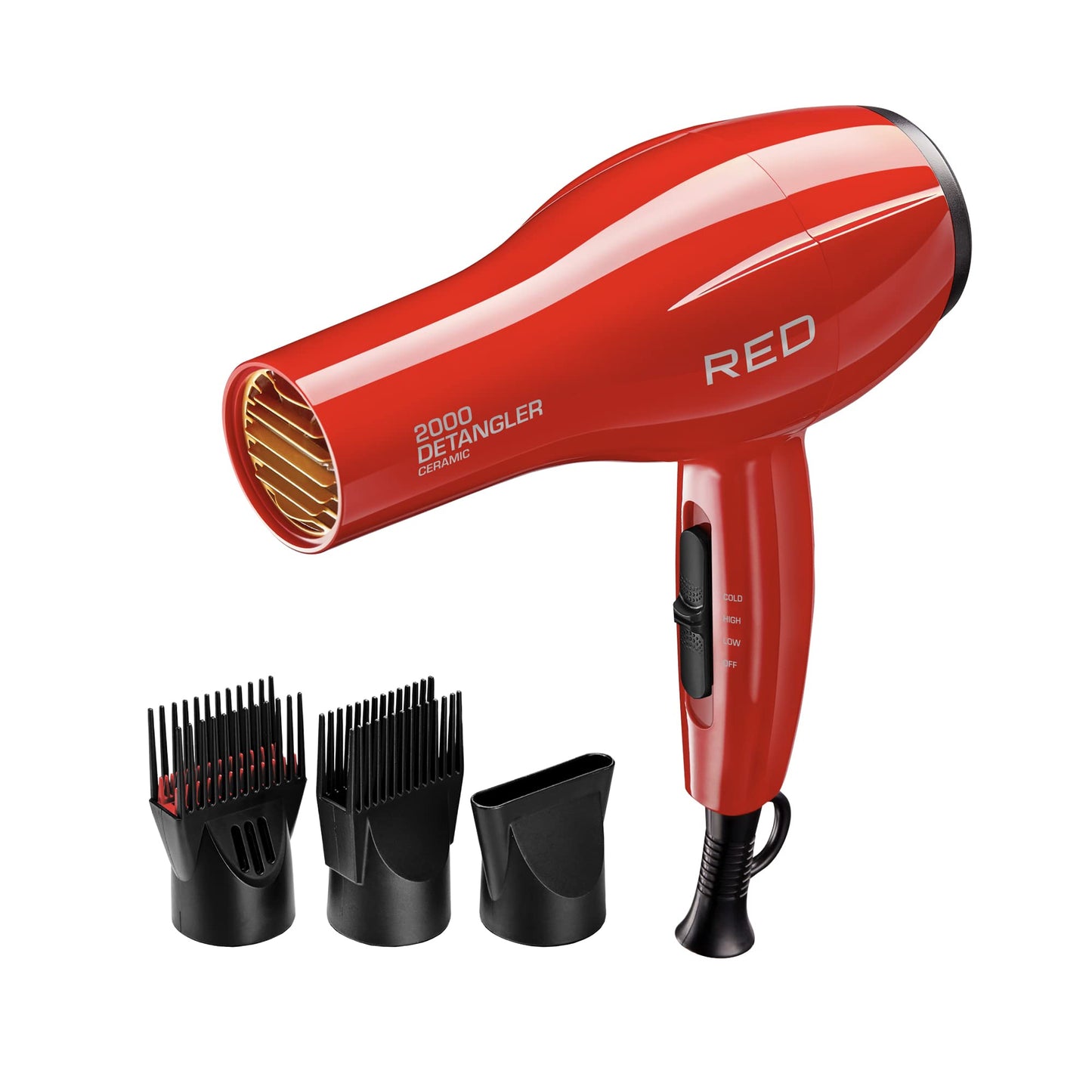 Red by Kiss 2000 Ceramic Hair Dryer, Professional Salon Blow Dryer 3 Attachments Included, 2 Detangler Piks, 1 Air Concentrator, Lightweight Beauty & Personal Care Red by Kiss