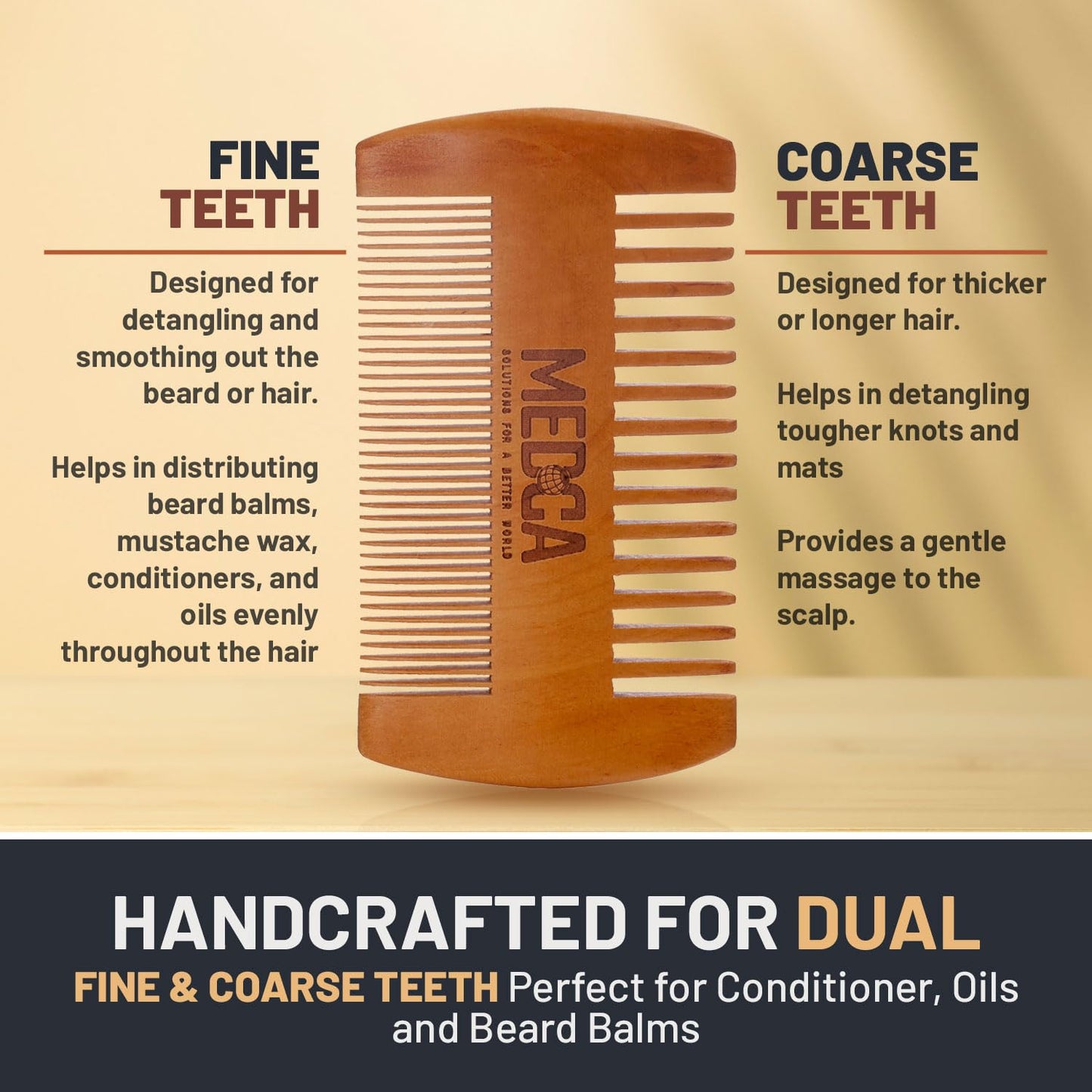 Wooden Beard Comb With Leather Case - Handcrafted Solid Beechwood Beard, Mustache and Head Hair Pocket Combs for Men Dual Action Fine & Coarse Teeth Beauty & Personal Care MEDca