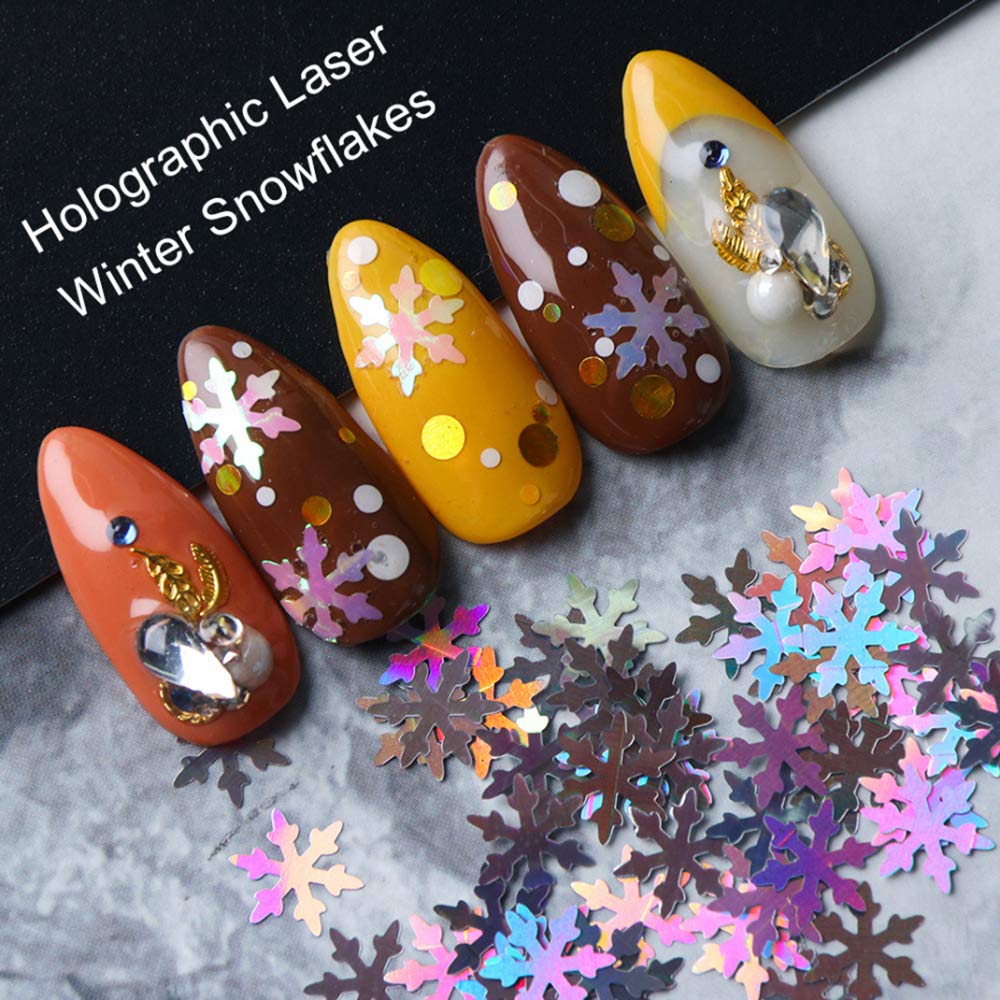 Snowflake Glitter Nail Sequins - 12 Grids 3D Colorful Christmas Holographic Nail Flakes Glitter Confetti Sticker Decals Manicure Nail Design Makeup Beauty & Personal Care Qdsuh
