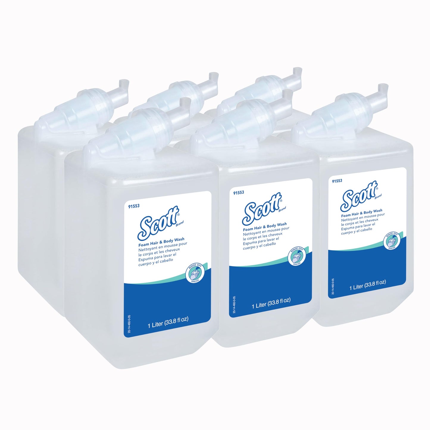Scott Professional Foam Hair and Body Wash (91553), 1.0 L, Foaming, Light Blue, Fresh Scent, Manual Refills, (6 Bottles) Beauty & Personal Care Scott Professional