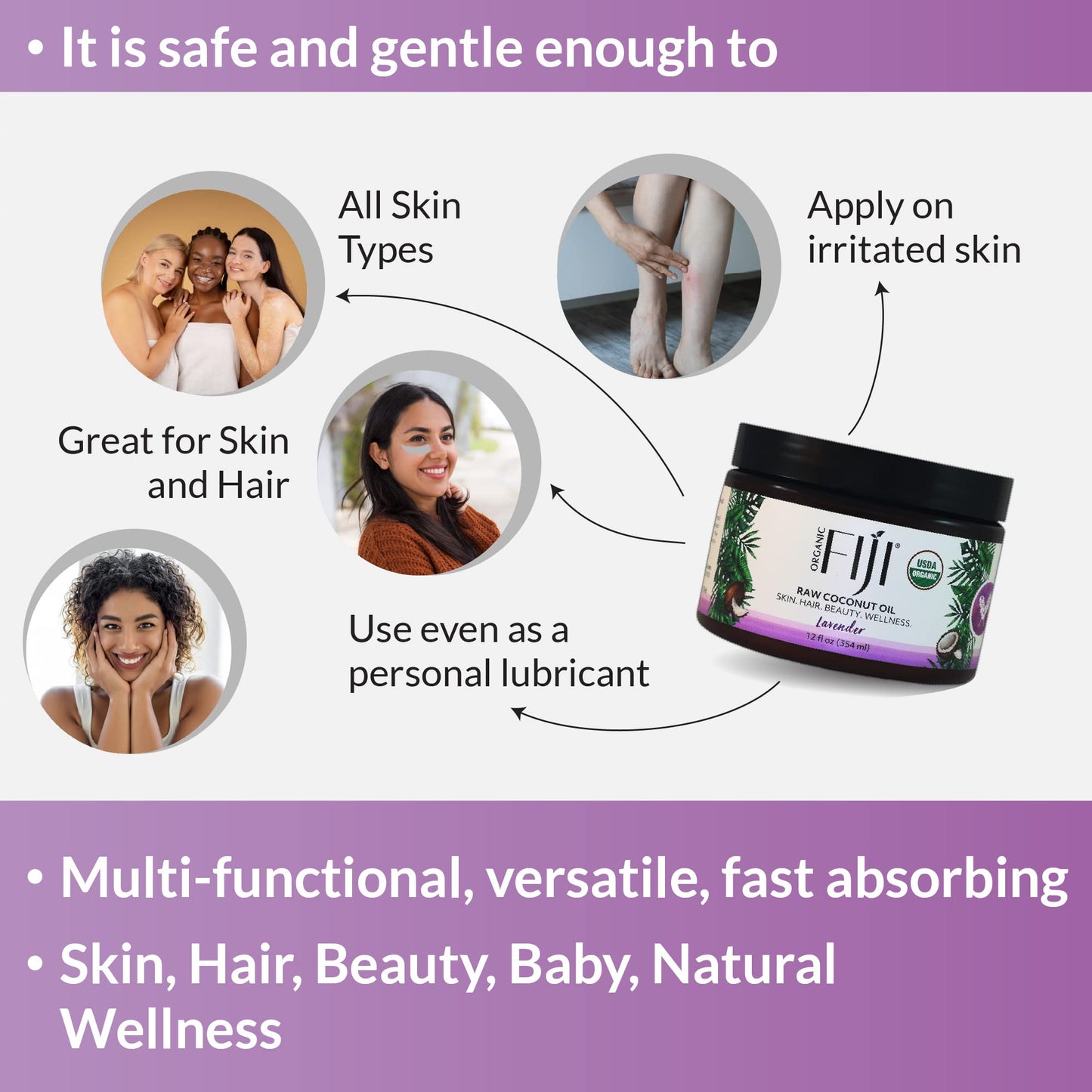 Organic Fiji Raw Cold Pressed Coconut Oil for Hair, Skin, Face & Body | Relaxing Massage Oil | Lavender,12 oz for Women Men & Baby Beauty & Personal Care Organic Fiji