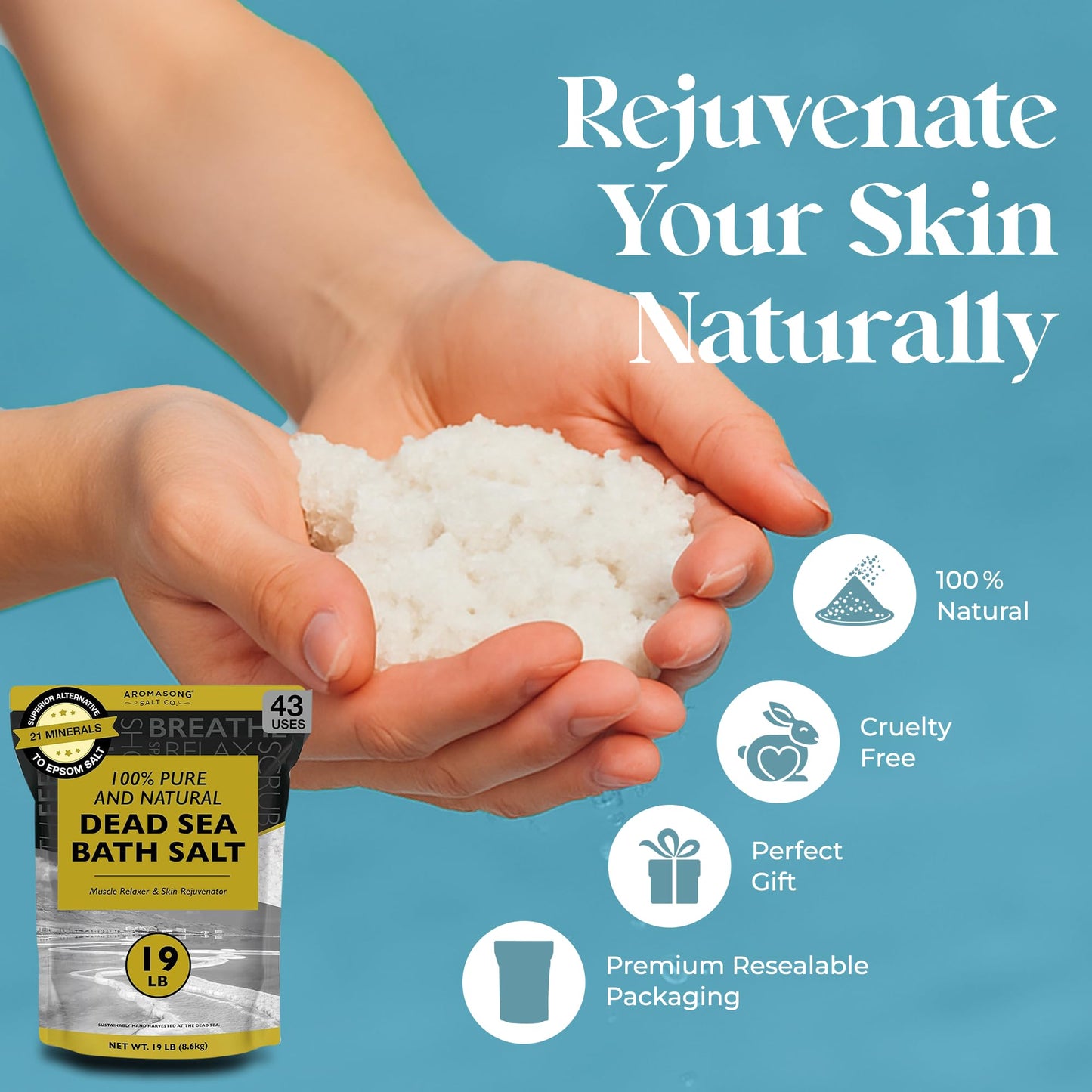 Aromasong Dead Sea Bath Salt - 100% Pure & Natural Dead Sea Salts for Soaking Coarse Grain 19 LB - Bulk Resealable Pack (Packaging May Vary) Used Beauty & Personal Care Aromasong