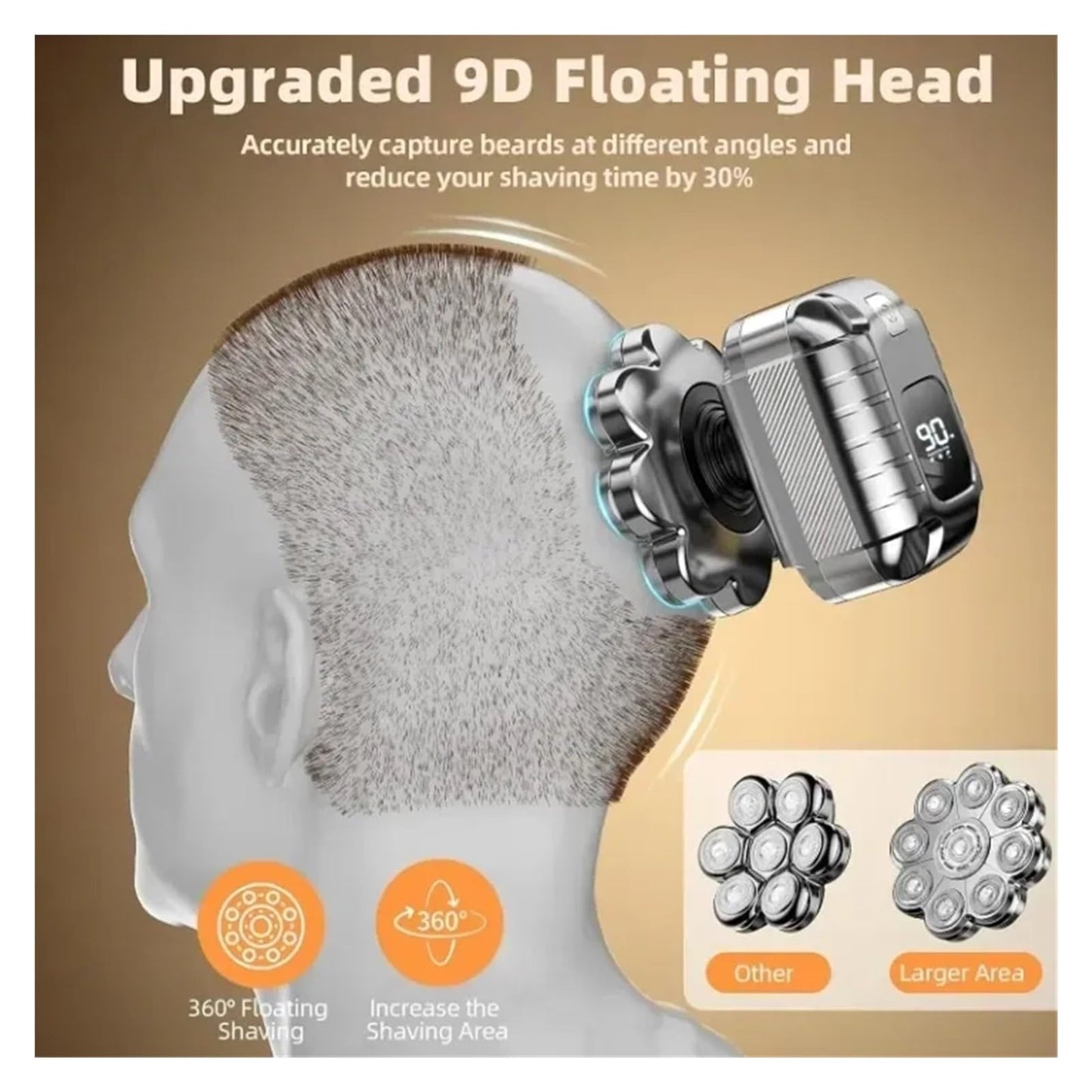 9D Head Shavers For Bald Men - 5 In 1 Detachable Electric Razor, IPX7 Waterproof Wet & Dry Shaver, Rechargeable Cordless Shaver For Smooth Bald Head Beauty and Personal Care PWVFXHYF