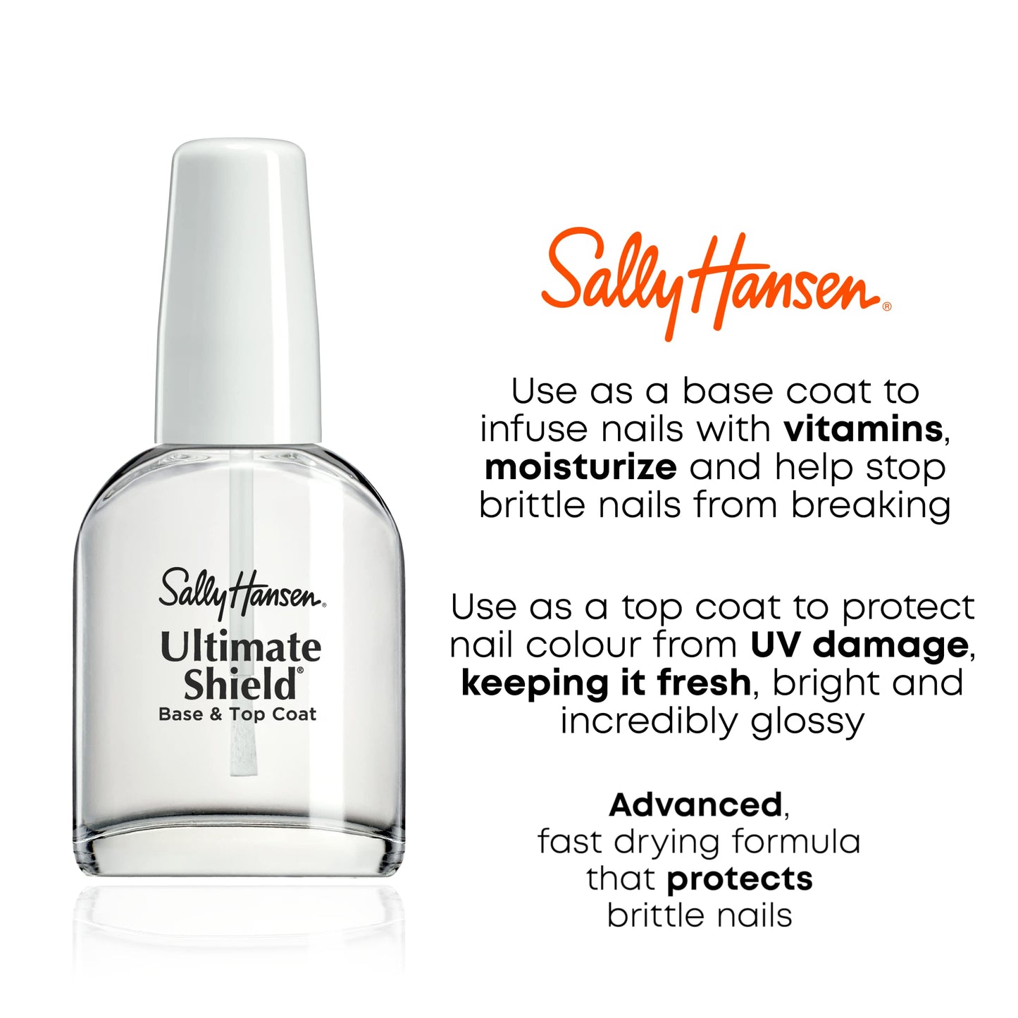 Sally Hansen Nail Treatment Ultimate Shield® Base & Top Coat | Strengthens & Protects Nails | Long-Lasting Clear Finish | Nail Strengthener Beauty & Personal Care Sally Hansen