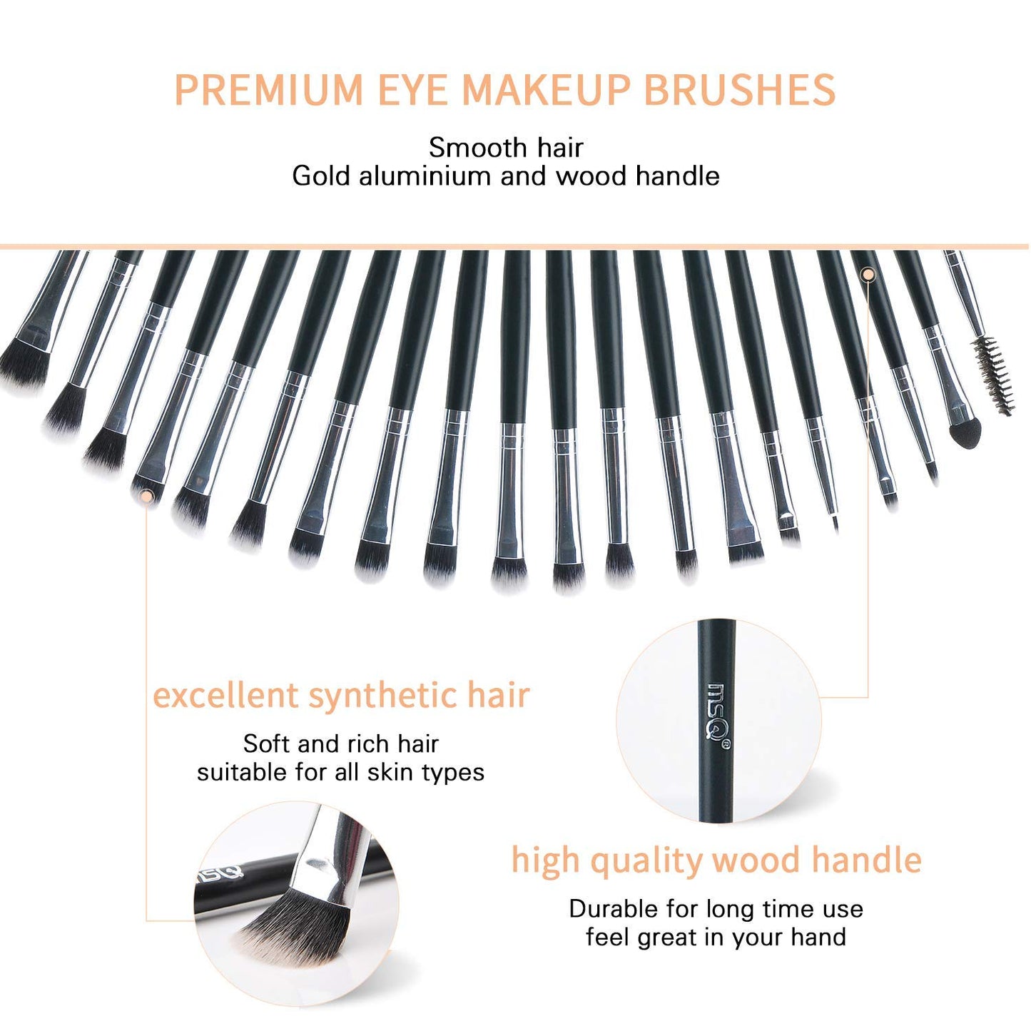 MSQ Eyeshadow Brushes Set 20pcs Makeup Eye Brushes Eyeshadow Blending Brush Eyebrow Eyeliner Lip Brush Beauty Brushes-Black Beauty & Personal Care MSQ