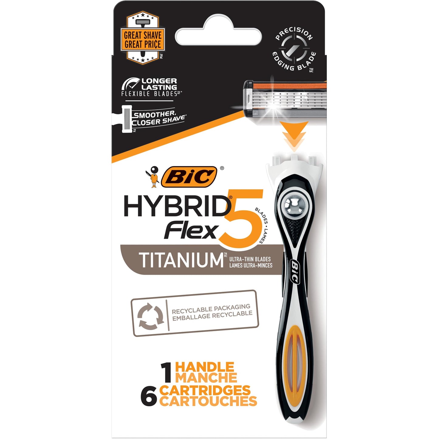 BIC Flex 5 Hybrid Disposable Razors for Men, 1 Handle and 6 Cartridges With 5 Blades, 7 Piece Razor Set for Men Beauty and Personal Care BIC