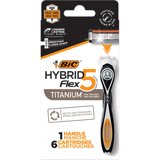 BIC Flex 5 Hybrid Disposable Razors for Men, 1 Handle and 6 Cartridges With 5 Blades, 7 Piece Razor Set for Men Beauty and Personal Care BIC