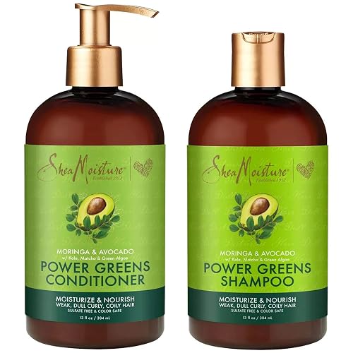 SheaMoisture Power Greens Curly Hair Shampoo and Conditioner Dry Hair Moringa Avocado to moisturize, 13 Fl Oz (Pack of 2) Beauty & Personal Care Shea Moisture
