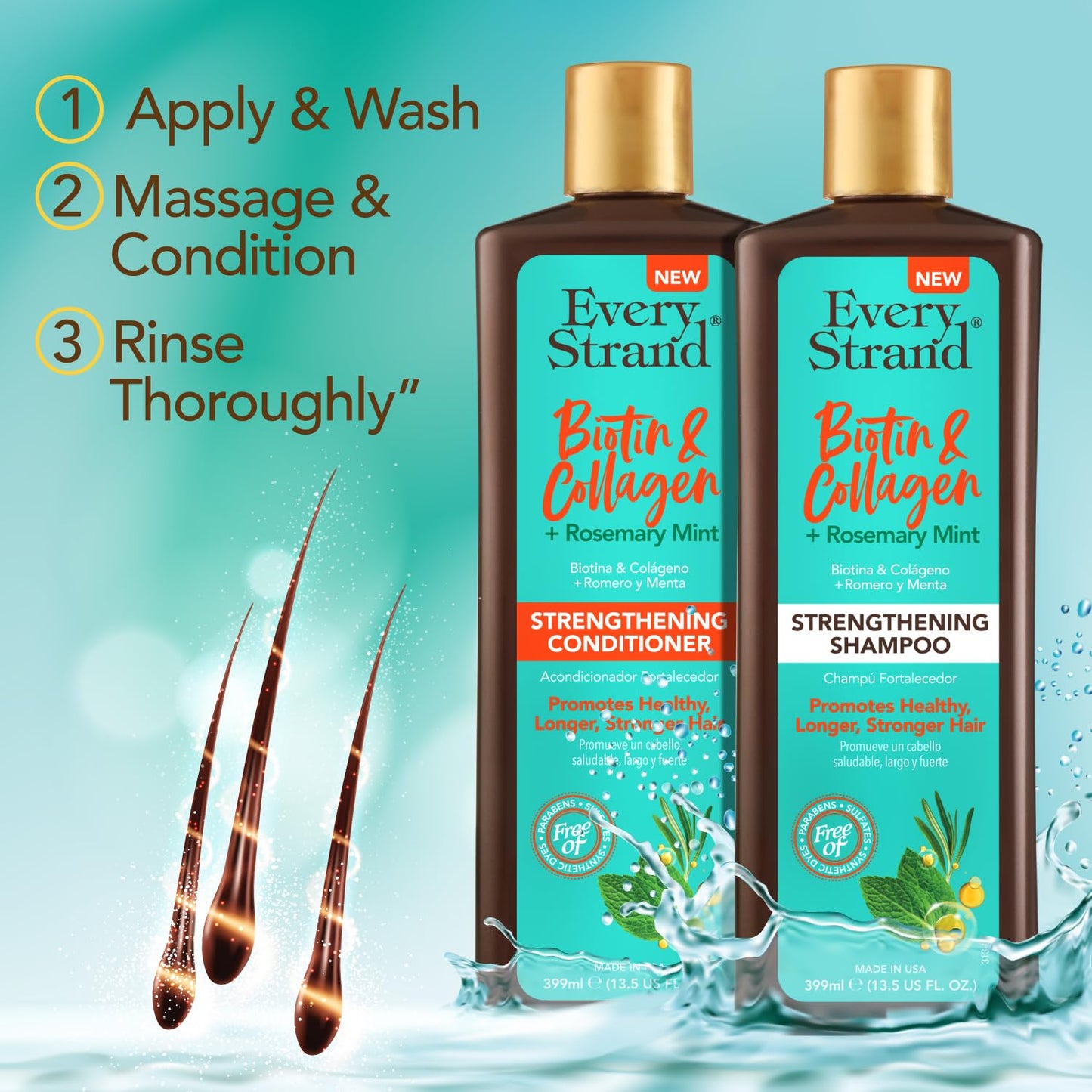 Every Strand Biotin and Collagen Shampoo and Conditioner Set 13.5 oz with Rosemary Mint, Volumizing Duo for Thinning and Fine Hair, Sulfate Free Beauty & Personal Care Every Strand