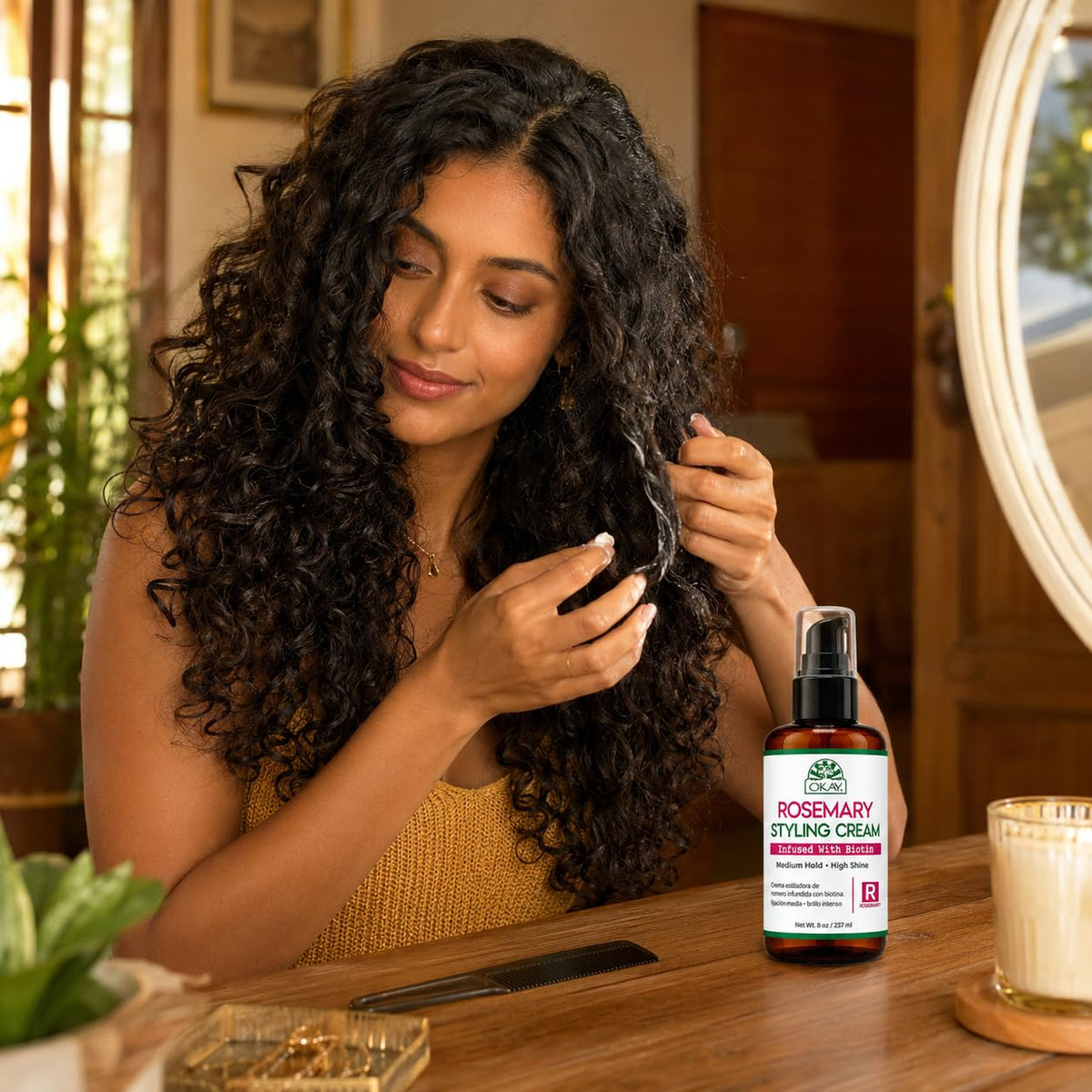 OKAY Rosemary Styling Cream with Biotin 8 oz Medium Hold Hair Cream for Shine, Frizz Control & Hair Strengthening