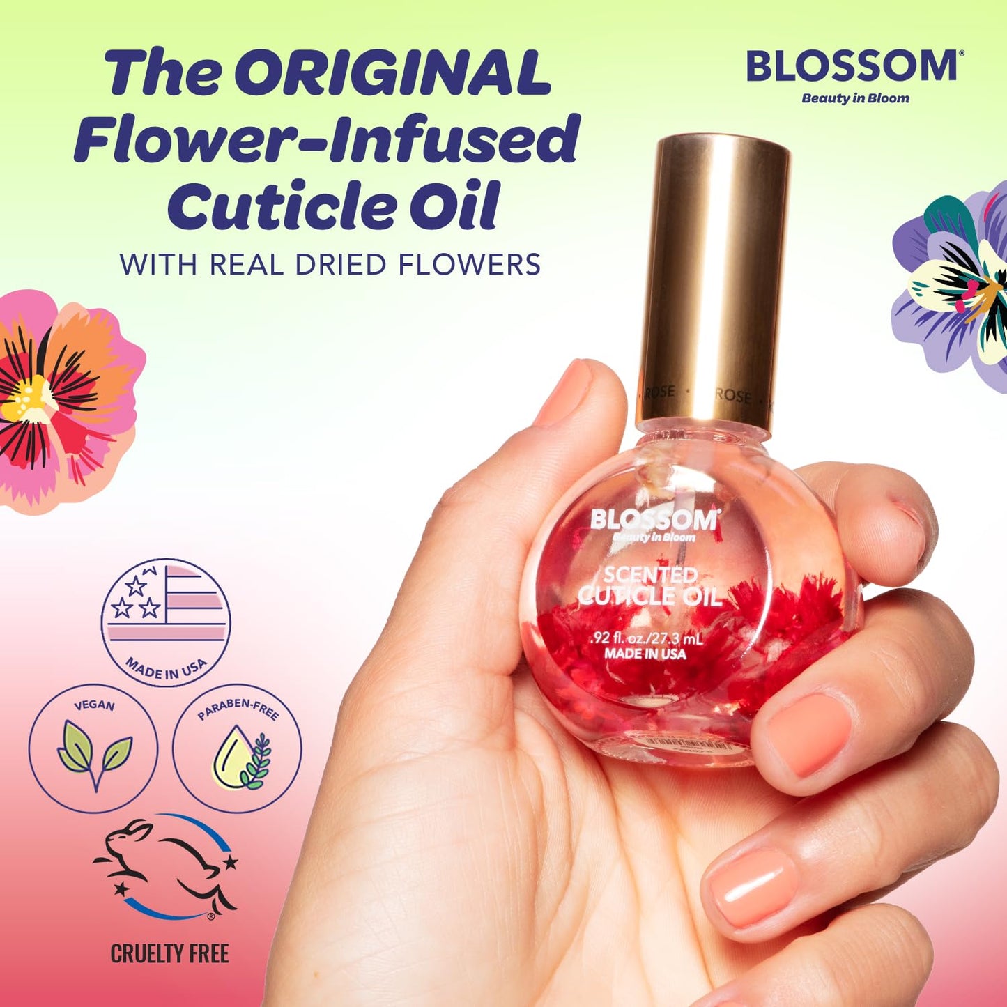 Blossom Cuticle Oil for Nails, Hydrating, Moisturizing, Scented Nail Oil Cuticle Care, Infused with Real Flowers, Made in USA, 0.5 fl. oz, Cherry Beauty & Personal Care Blossom