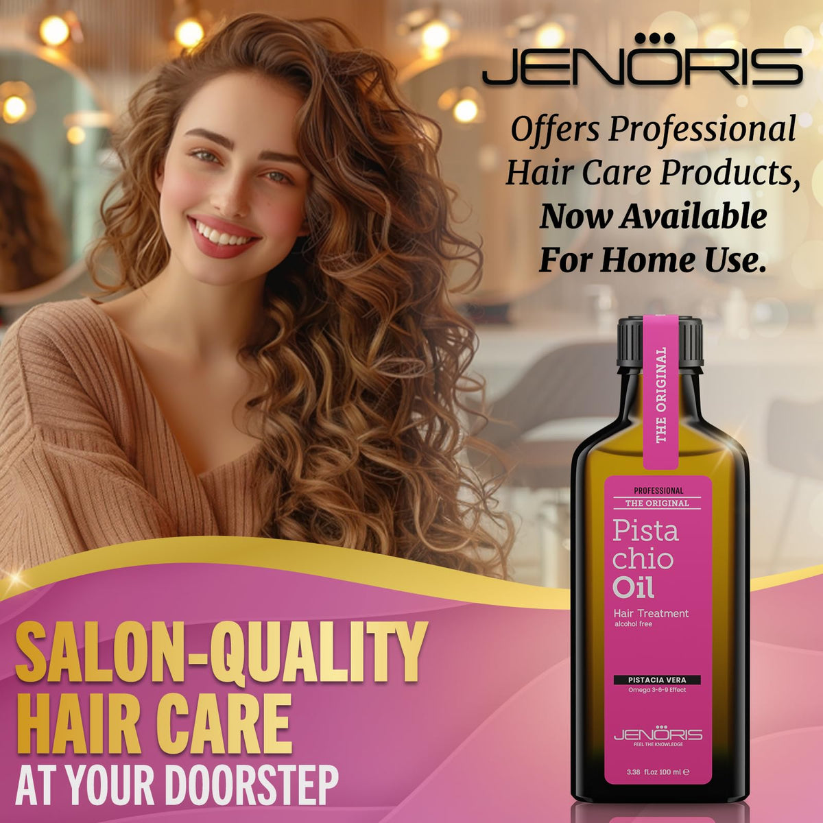 Jenoris Pistachio Oil Hair Serum for Frizzy and Damaged Hair, Lightweight Hair Oil for Dry Hair with Omega 3-6-9 Complex, Anti-Frizz Hair Serum for