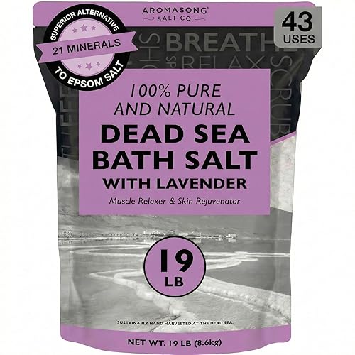 Aromasong Pure Dead Sea Salt for Soaking with 100% Natural Lavender, 19 LB - Spa Bath Salt Fine Grain - Body Wash Scrub - Soak for Women & Men- Bulk Beauty & Personal Care Aromasong