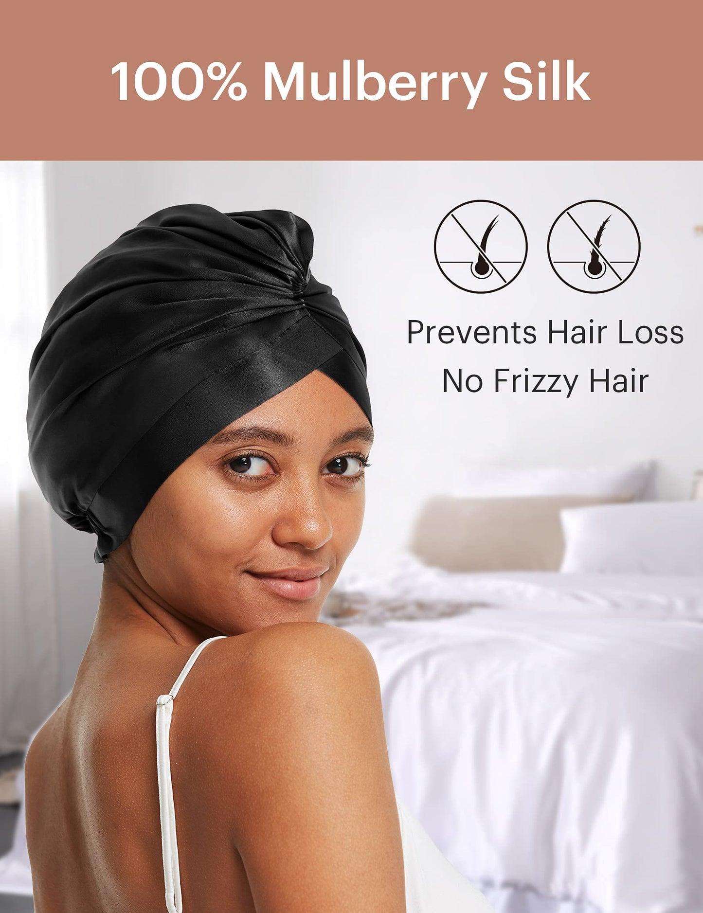 LilySilk Silk Bonnet for Sleeping Womens 100% Mulberry Silk Sleep Cap Hair Wrap for Curly Long Hair Black Beauty and Personal Care LilySilk