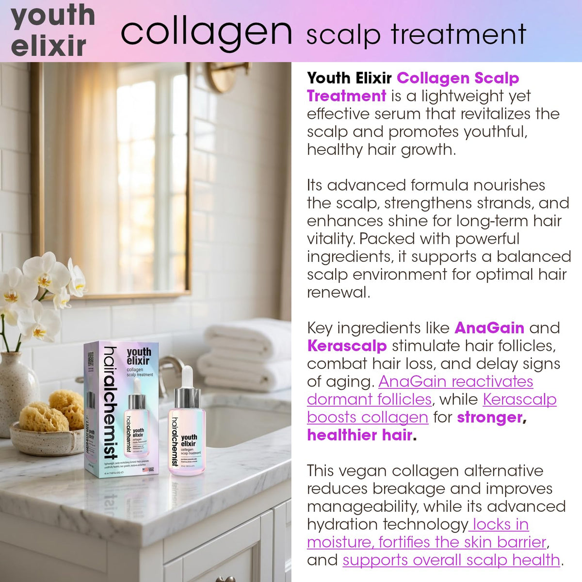 Hair Alchemist Youth Elixir Collagen Scalp Treatment 1.65 oz. for Youthfully Healthy Hair Growth, Texture and Shine, Lightweight Scalp Revitalizing Beauty & Personal Care Hair Chemist