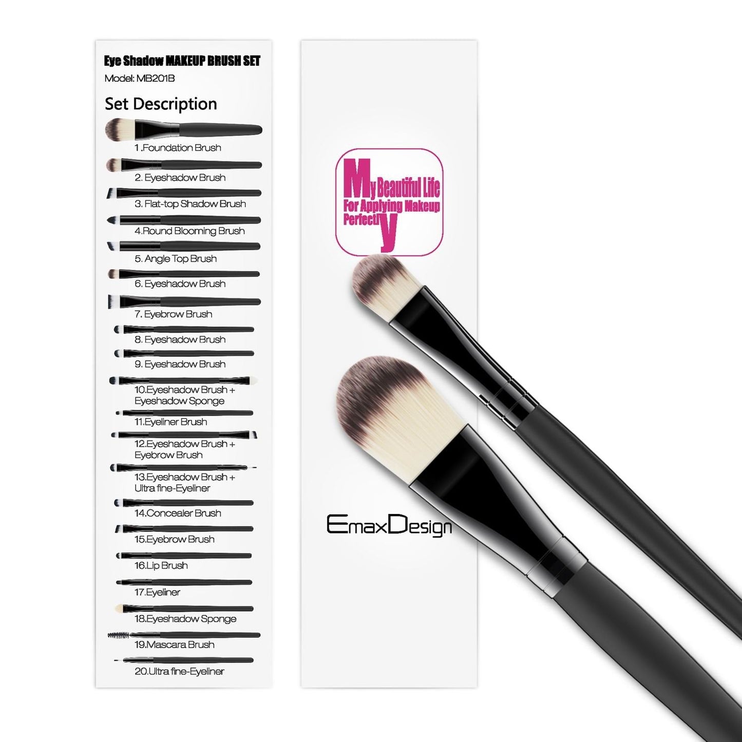 EmaxDesign 20 Pieces Makeup Brush Set Professional Face Eye Shadow Eyeliner Foundation Blush Lip Makeup Brushes Powder Liquid Cream Cosmetics Blending Beauty & Personal Care EmaxDesign