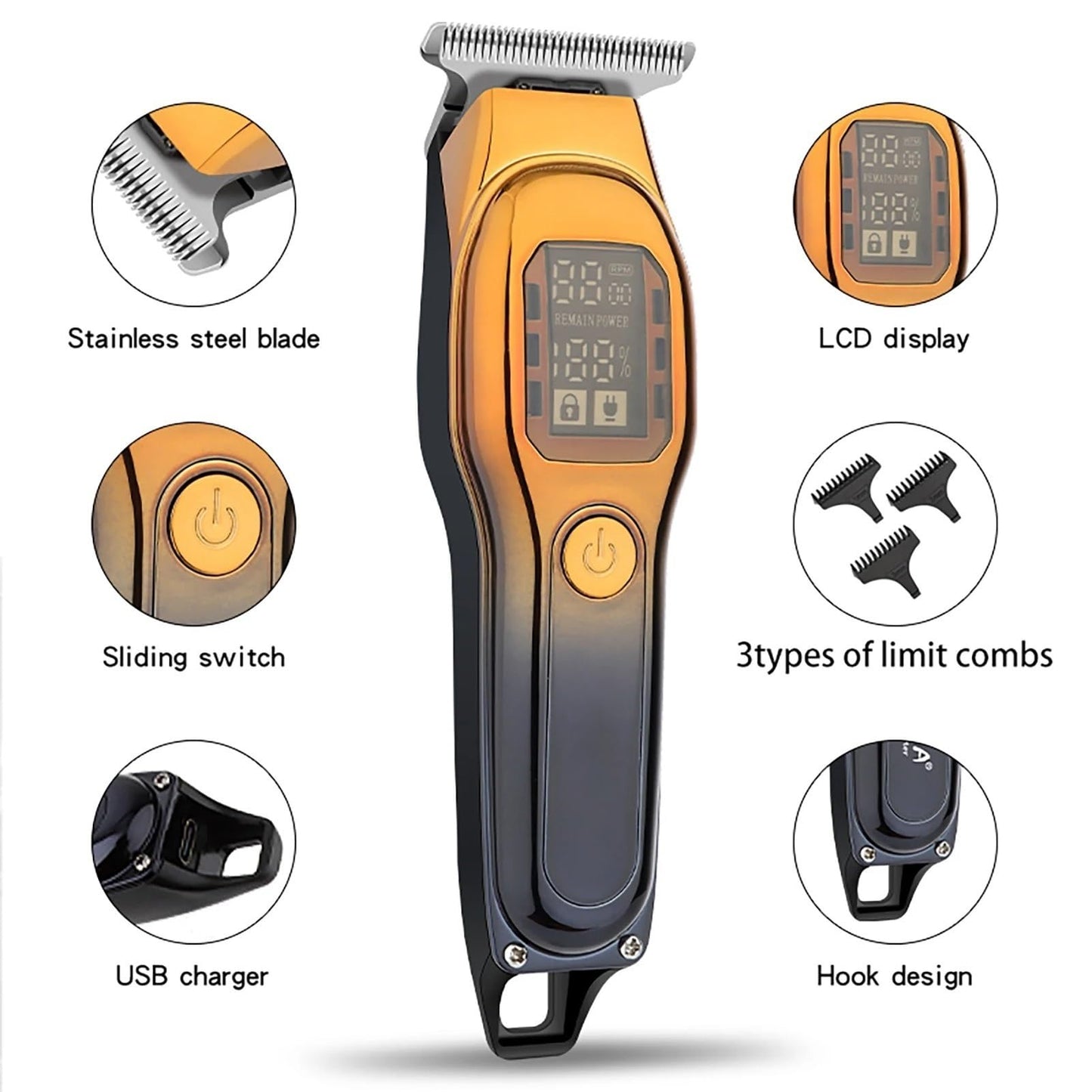 QDKVTNDJZ Hair Clippers for Men, Professional Barber Rechargeable Precision Steel Blade Trimmer(Black Gold) Beauty and Personal Care QDKVTNDJZ