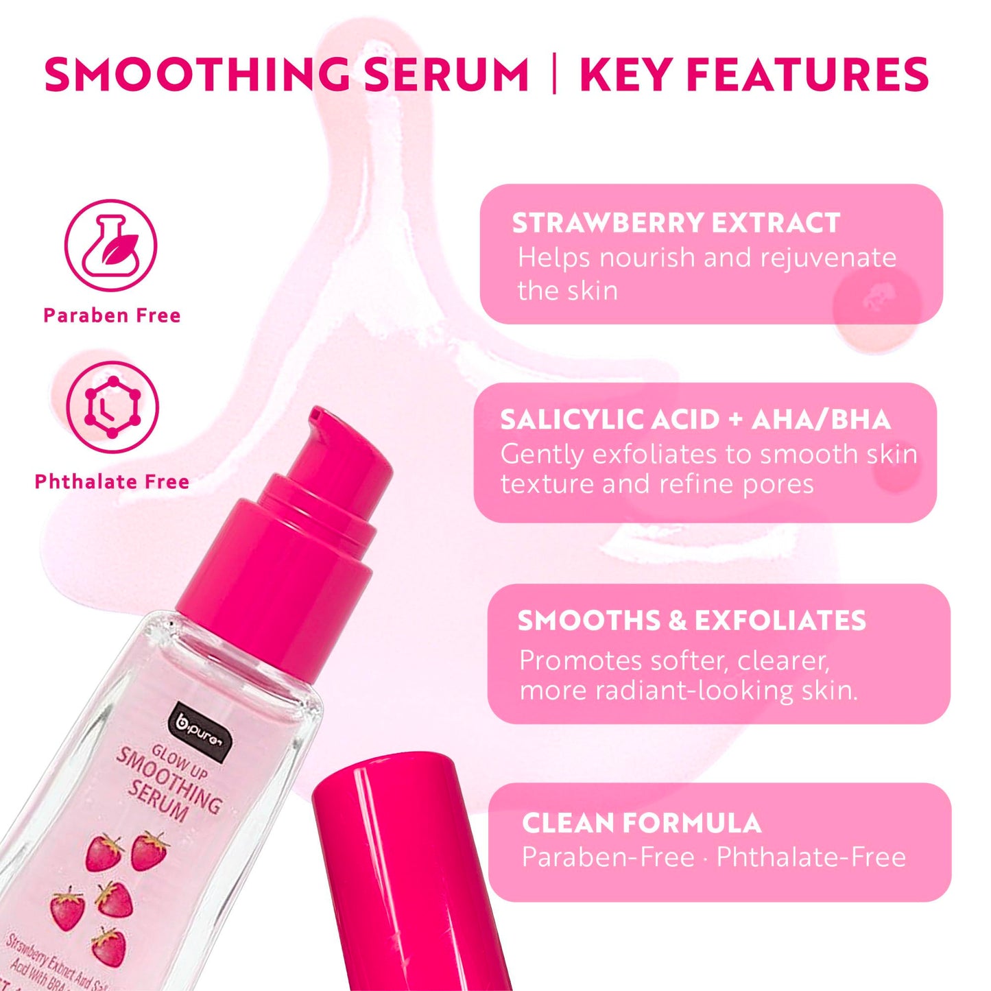 b.pure Glow Up Strawberry Smoothing & Exfoliating Face Serum | Strawberry Extract, Salicylic Acid & AHA/BHA | 1 oz, 3-Pack Beauty & Personal Care b.pure