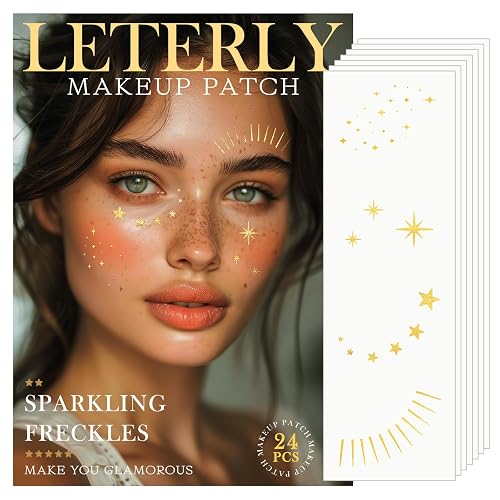 Leterly 24 Pcs Glitter Freckles Face Tattoo,Gold Face Glitter Makeup Patches Cute Sparkle Freckles Patches Waterproof Makeup Speckles for Face Beauty & Personal Care Leterly