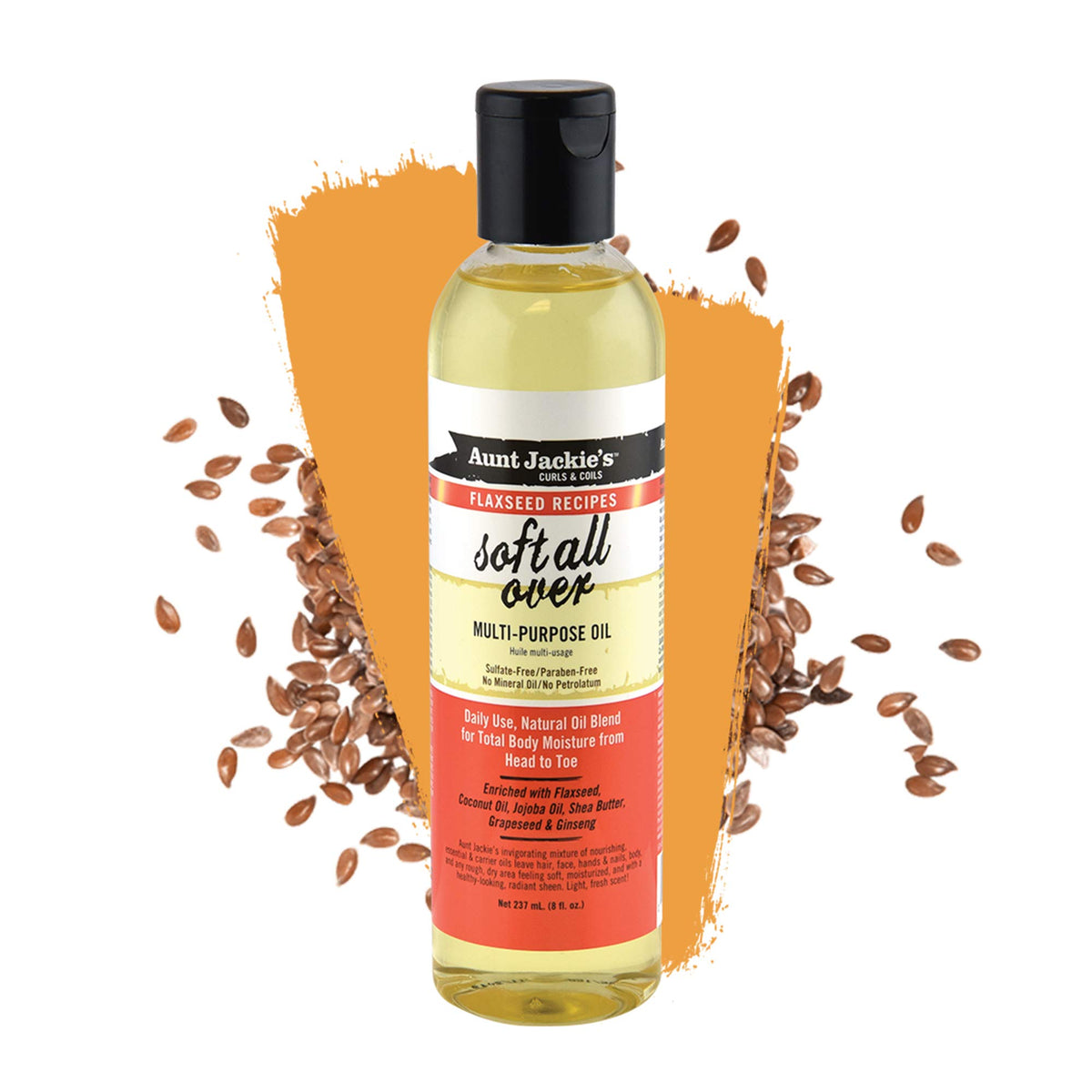 Aunt Jackie's Flaxseed Recipes Soft All Over, Multi-Use Oil for Hair and Body, Enriched with Flaxseed, Avocado, Coconut Oil and Marshmallow Root,