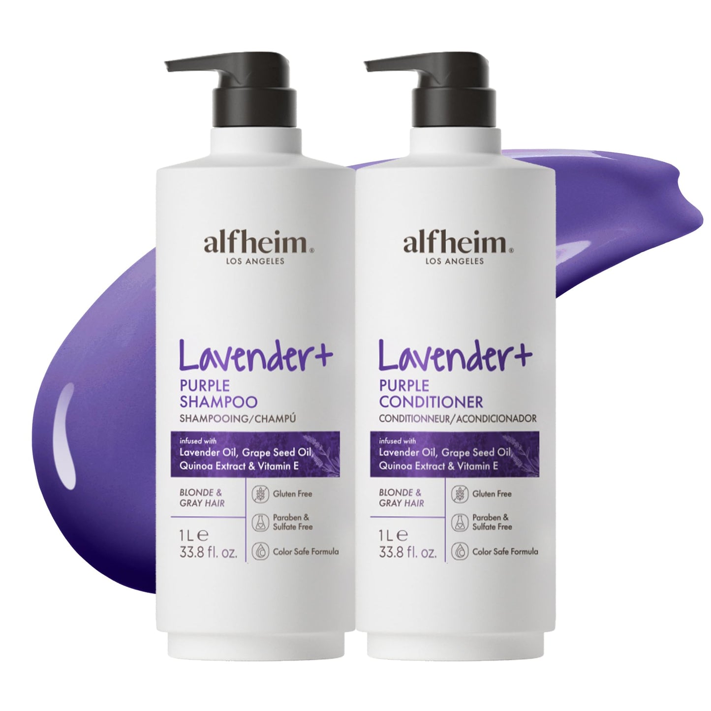 ALFHEIM Lavender+ Purple Shampoo & Conditioner Set for Blonde, Silver & Color-Treated Hair - Hydrates & Restores Cool Radiance - with Quinoa Extract Beauty & Personal Care ALFHEIM