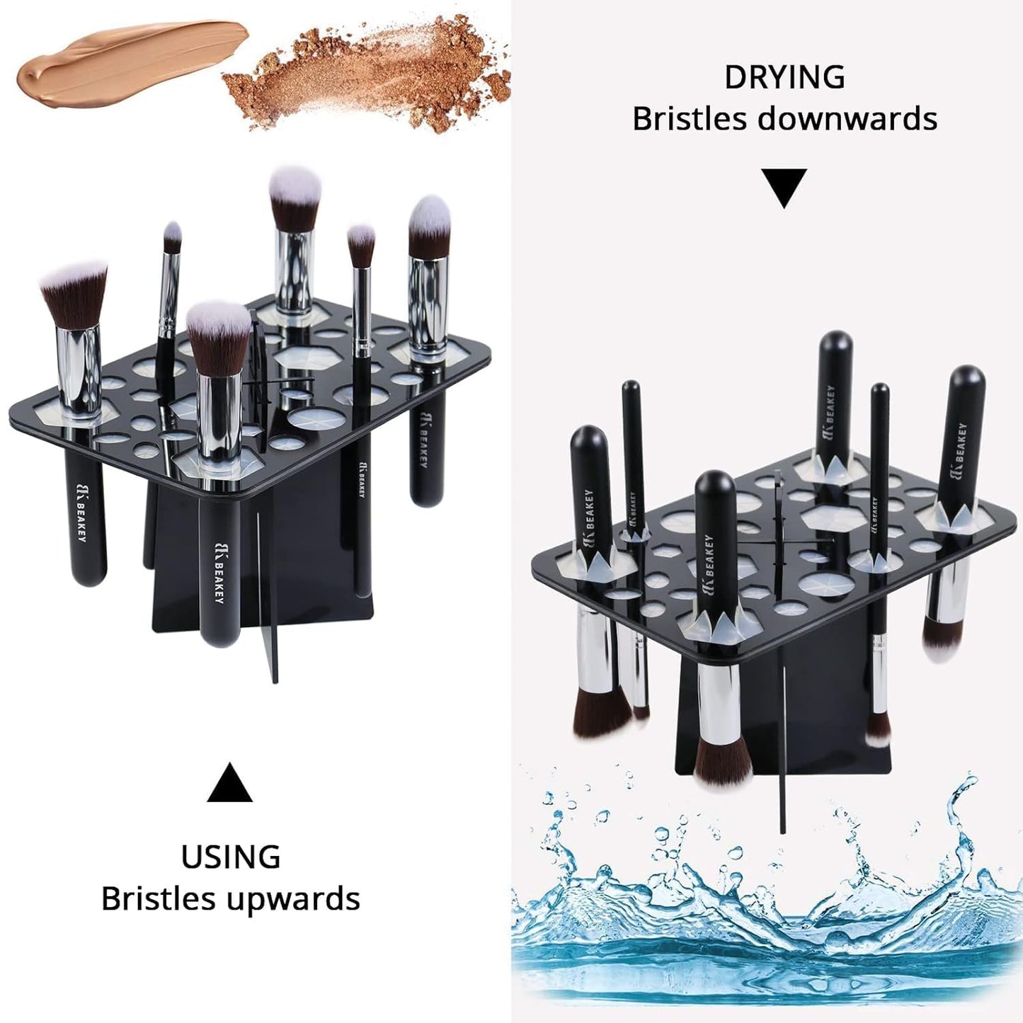 BEAKEY Make up Brush Drying Rack, Collapsible Makeup Brush Holder 28 Holes Makeup Brush Dryer Stand - Black Beauty & Personal Care BEAKEY