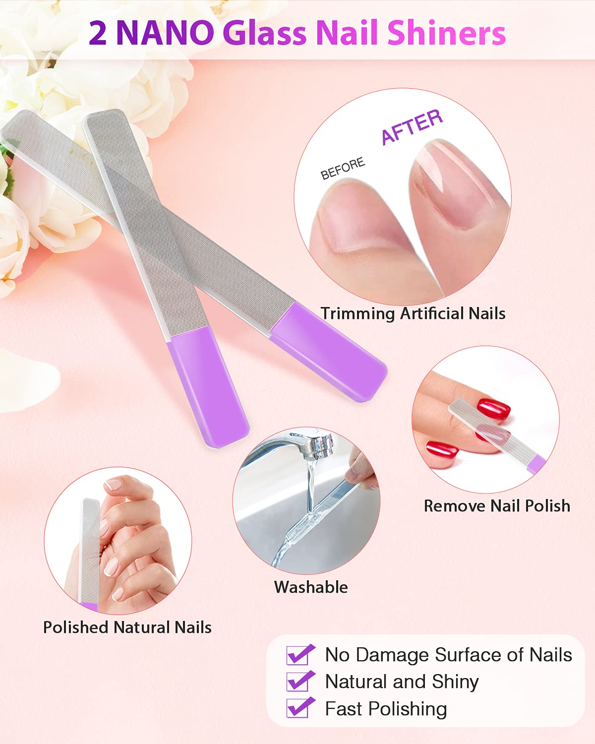 Glass Nail File and Nail Shiner, 4PC Crystal Nail File and Nano Glass Nail Buffer, Premium Set with Case, Professional Manicure Tool Fingernail Czech Beauty & Personal Care HealPure