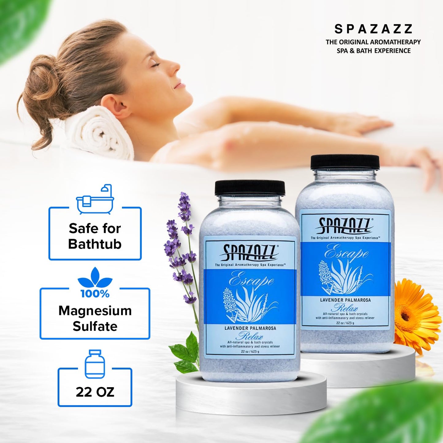 Spazazz Aromatherapy Hot Tub Crystals - Palmarosa Lavender Bath Salt for Bathtub & Hot Tub Spa - Relaxing Bath Salts - Aromatherapy Bath Salt Beauty and Personal Care Spazazz