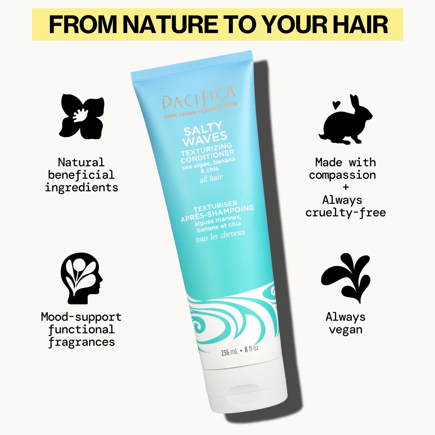 Pacifica Beauty Salty Waves Texturizing Shampoo + Texturizing Conditioner | For All Hair Types | Perfect and Effortless Beach Hair | 100% Vegan Beauty & Personal Care Pacifica