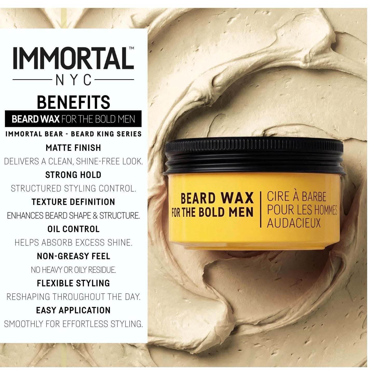 Immortal NYC Beard King Beard Wax, 1.7 oz/ 50 ml - Strong Hold - Precise Styling & Shape - Tames Stray Hairs Beauty and Personal Care Immortal NYC