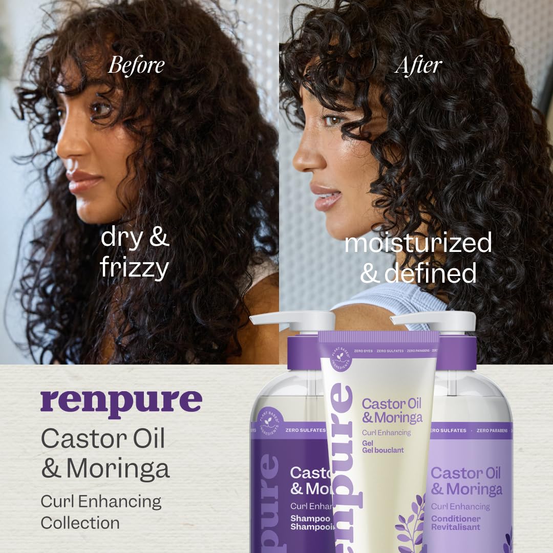 Renpure Castor Oil & Moringa Shampoo and Conditioner Set, Plant-Based*, Curl Enhancing, Moisturized, Manageable & Frizz-Free Curls -Castor & Moringa Beauty & Personal Care RENPURE